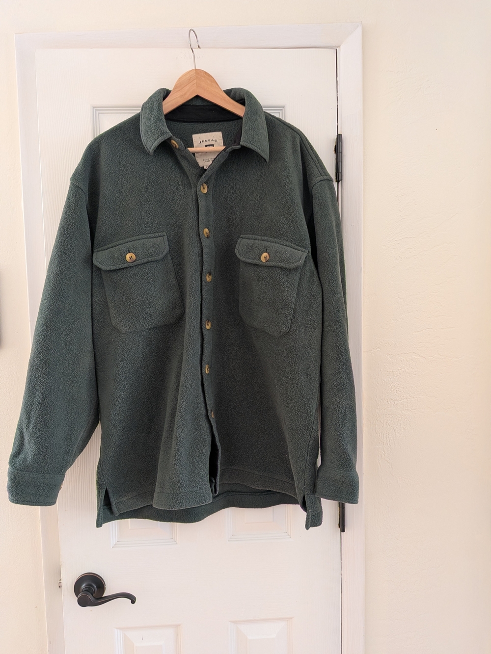 Juneau Mens Green Button Up Fleece Shirt Jacket Size XL